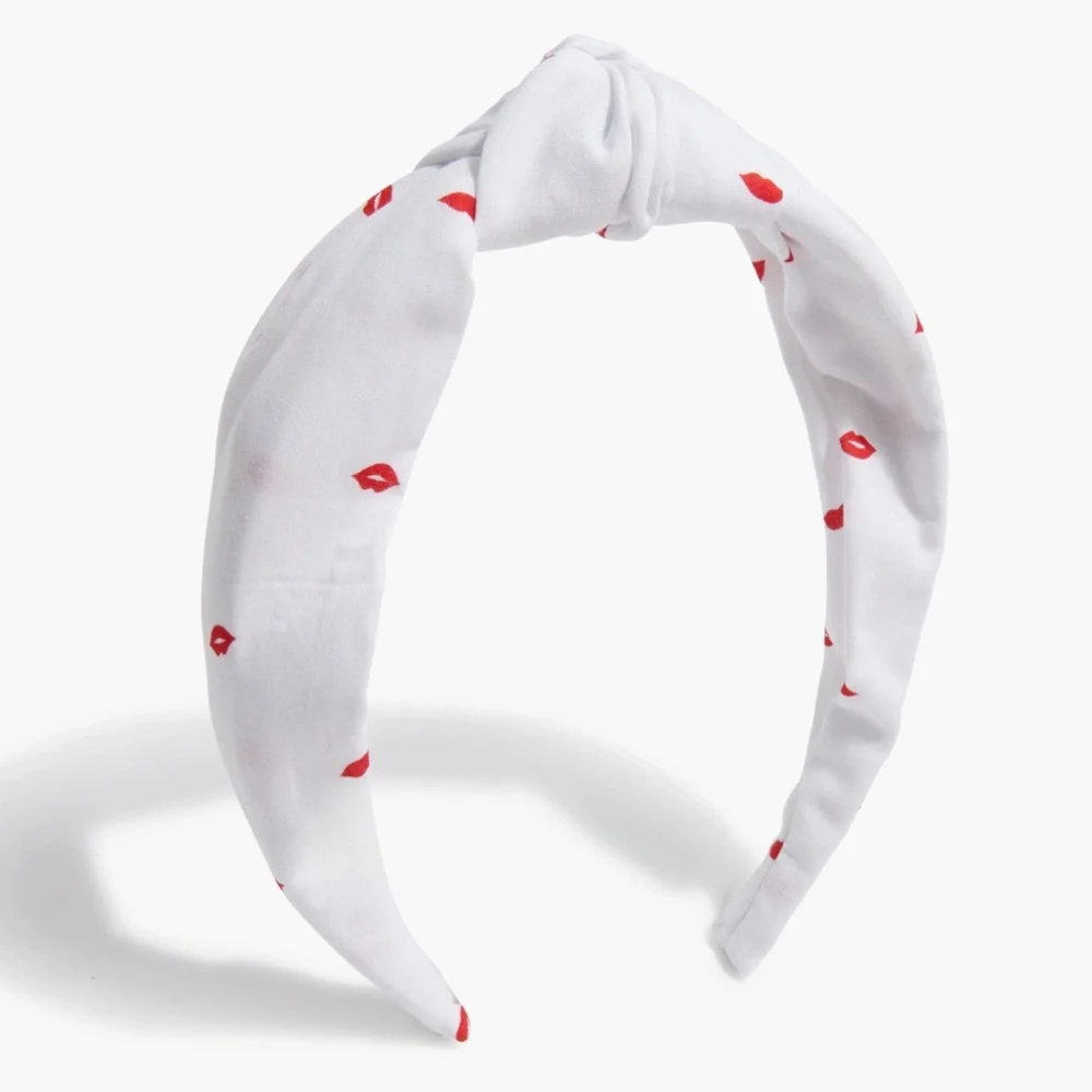 NEW J. Crew White Headband with Red Lips